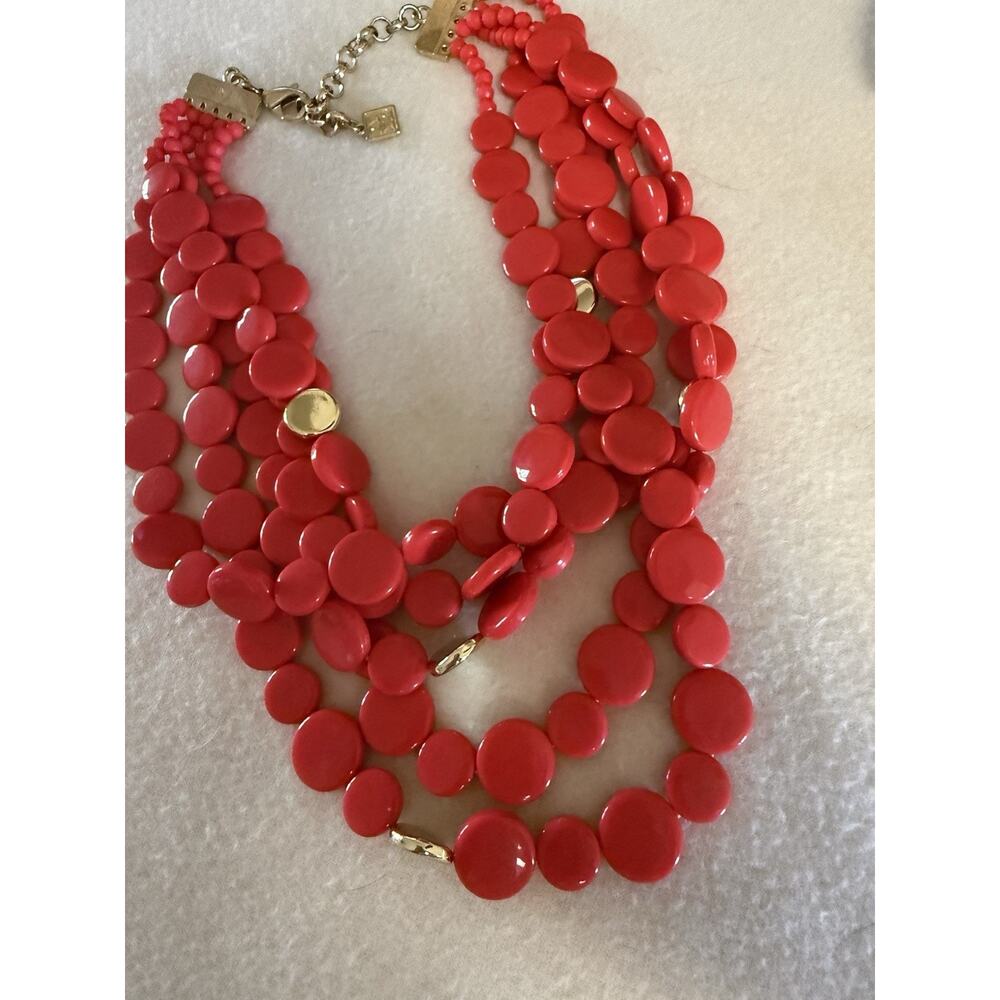 ZENZii Red Acrylic Beaded Necklace with Gold Tone Accents